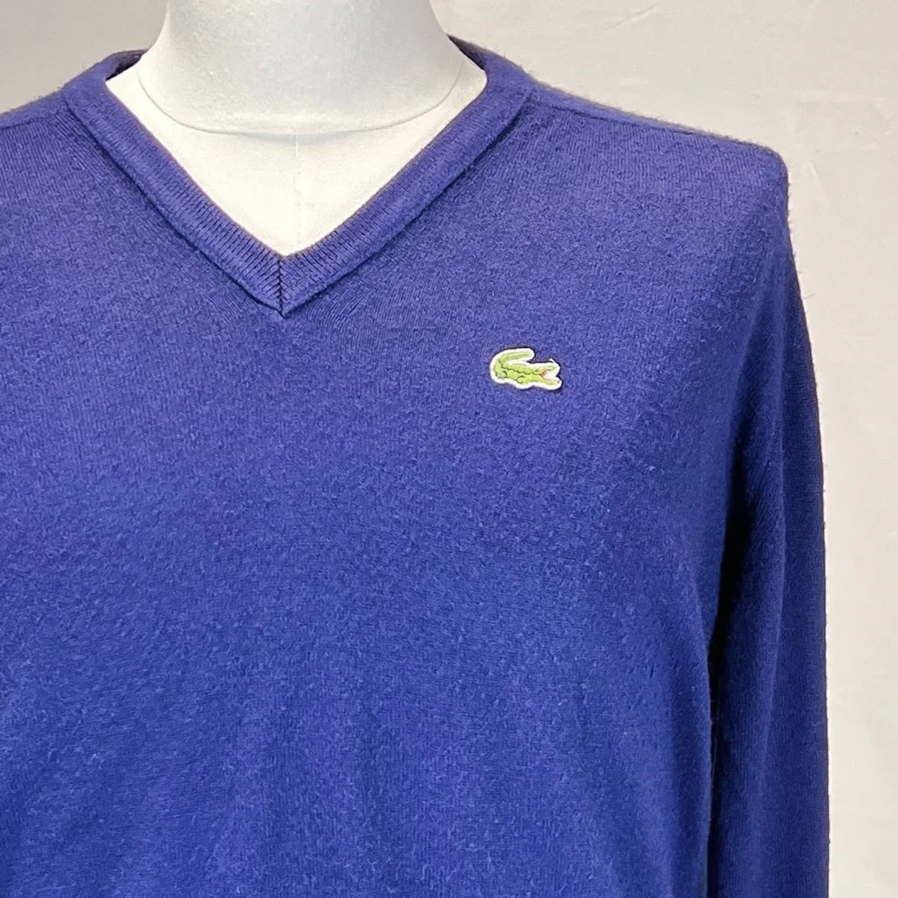 VINTAGE 60s Lacoste Izod knit sweater tennis vneck navy alligator crocodile logo